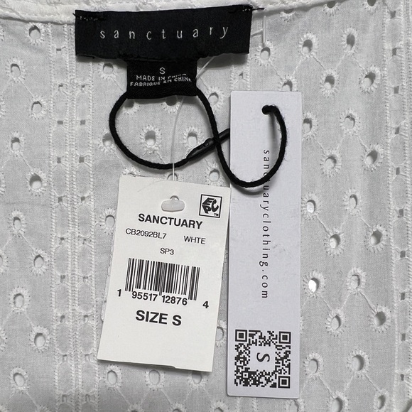 ❤️💙💛 Sanctuary White V Neck Eyelet Ruched Top Blouse Shirt - Picture 9 of 9